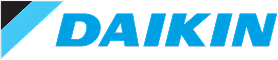 Logo Daikin : Clim et HVAC Professionnel Logo Daikin bleu vif sur fond noir, avec un symbole graphique stylisé à gauche du mot DAIKIN en majuscules audacieuses.